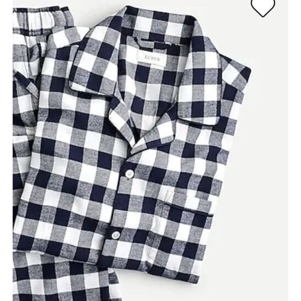 J Crew Sleep Pajama Shirt Mens M Blue White Buffalo Check Long Sleeve Button Up